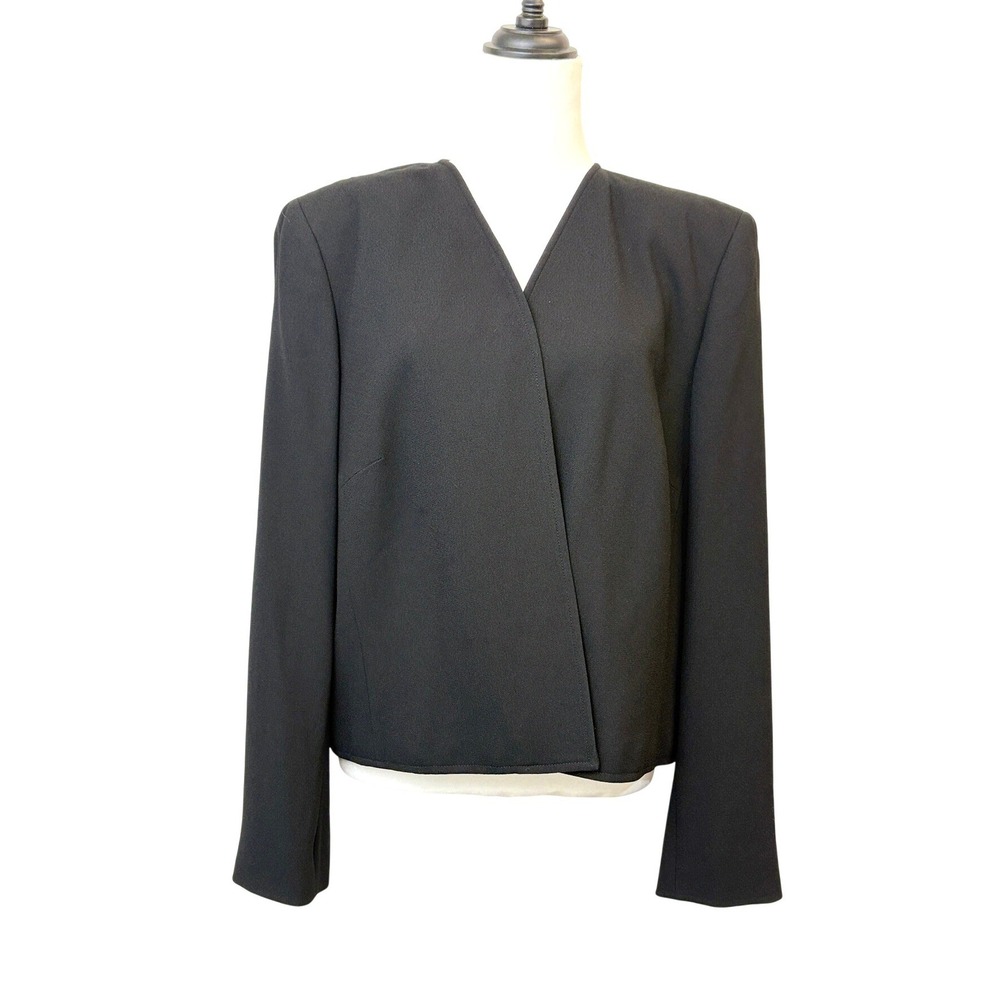 VTG Lauren‎ Ralph Lauren 90s Minimalism Black Wrap Blazer Jacket 16W